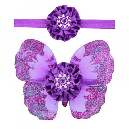Newborn Baby Angel Butterfly Wings Photography Props Set with Flower Hairband