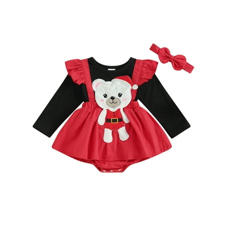 Infant Baby Girl Christmas Romper Dress Bear Embroidery Long Sleeve Round Neck Jumpsuit with Bow Headband
Infant Baby Girl Christmas Romper Dress Bear Embroidery Long Sleeve Round Neck Jumpsuit with Bow Headband