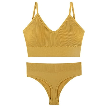 Sports Bra Thong Lingerie Wire-free Design And Soft For Women Ladies XL Yellow