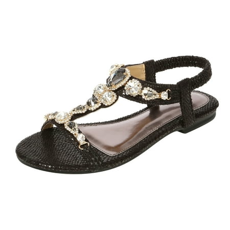 Sandals For Women Wedges Fashion Buckle Strap Flip Flops Shoes Black 37