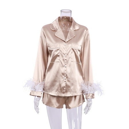 Pajamas For Women 2 Piece Set Feathers Long Sleeve Turn Down Collar Sleepwear Autumn Casual Night Suits With Shorts Satin
Pajamas For Women 2 Piece Set Feathers Long Sleeve Turn Down Collar Sleepwear Autumn Casual Night Suits With Shorts Satin