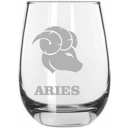 Aries Sign Zodiac Symbol or Sign Etched 15.25oz Libbey Stemless Wine Glass