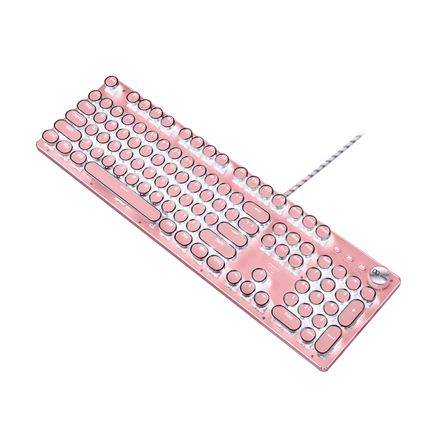 Peroptimist Retro Classic Vintage Backlit Mechanical Gaming Keyboard-Backlit Wired Gaming Keyboard with 104 Keys and Lighting Effects for Windows PC PINK