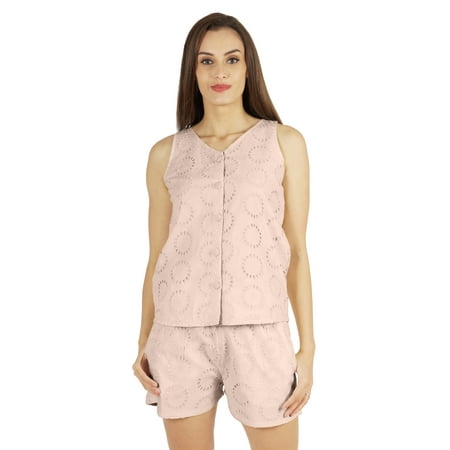 Bimba Womens Solid Sleepwear Set 2 Pcs Short & Top Casual Nightwear Loose Fit Loungewear