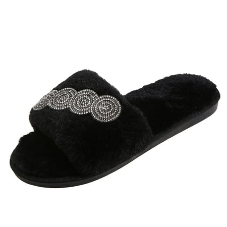 ZHUASHUM Women Flat Bottom Non Slip Open Toe Plush Warm Comfortable Rhinestone Slippers
ZHUASHUM Women Flat Bottom Non Slip Open Toe Plush Warm Comfortable Rhinestone Slippers