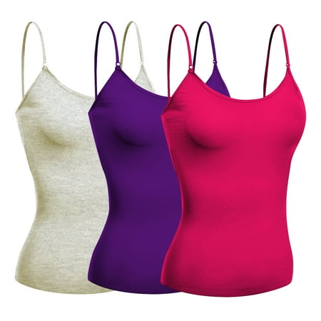 Basic Women Short Cami Built-In Shelf Bra - 3 Pk - Purple Fuschia Oatmeal Small