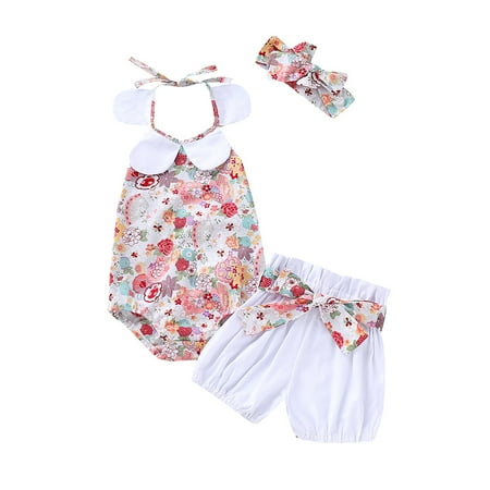 3 Months Baby Girls Clothes 6 Months Infant Girls Summer Outfits Halter Floral Romper Top Shorts Headband 3PCS Set White
3 Months Baby Girls Clothes 6 Months Infant Girls Summer Outfits Halter Floral Romper Top Shorts Headband 3PCS Set White