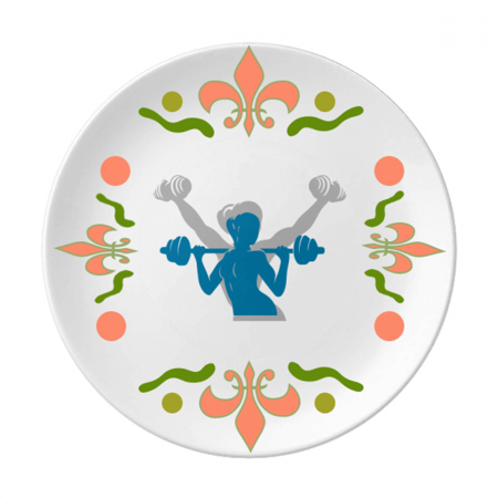 Process Weight Lift Dumbbell Fitness Flower Ceramics Plate Tableware Dinner Dish
