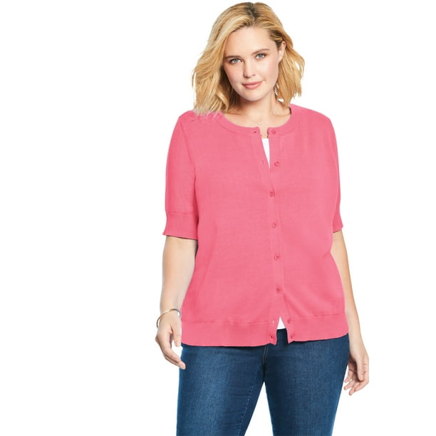 Woman Within Plus Size Perfect Elbow-length Sleeve Cardigan