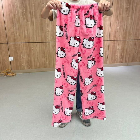 

Cute Cartoon Hello Kitty Pajamas Anime Sanrio Pants Multicolour Flannel Women Pretty Girl Pants Autumn Warm Casual Homewear Gift