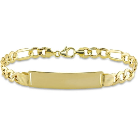 Mens Gold Figaro Bracelet - 10kt Yellow Gold Men's ID Figaro Chain Bracelet, 9