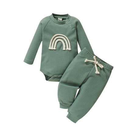 Michellecmm Fall Winter Newborn Baby Boy Girl Clothes Long Sleeve Rainbow Romper Tops Pants 2Pcs Infant Solid Outfits Set
Michellecmm Fall Winter Newborn Baby Boy Girl Clothes Long Sleeve Rainbow Romper Tops Pants 2Pcs Infant Solid Outfits Set