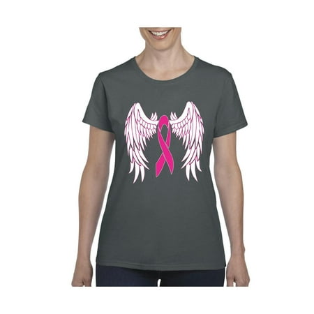 Pink Ribbon with Wings Breast Cancer Awareness Women's Short Sleeve T-Shirt