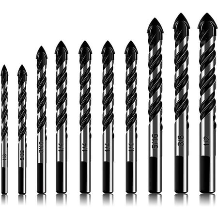 10-Piece Masonry Drill Bits Set for Tile Glass Ceramic Brick Wood 1/8 to 1/2 Inch Drilling Bits with Handle
10-Piece Masonry Drill Bits Set for Tile Glass Ceramic Brick Wood 1/8 to 1/2 Inch Drilling Bits with Handle