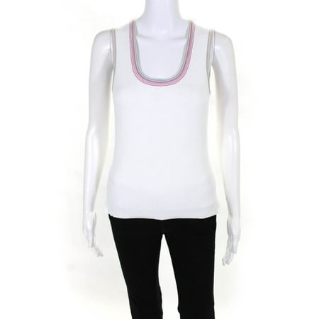 Ecru Womens White Pink Striped Trim Scoop Neck Sleeveless Vest Sweater Top SizeS