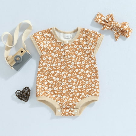 Lamuusaa Baby Girl Romper Short Sleeve Round Neck Floral Print Bodysuit Casual Spring Summer Tops + Head Band
Lamuusaa Baby Girl Romper Short Sleeve Round Neck Floral Print Bodysuit Casual Spring Summer Tops + Head Band