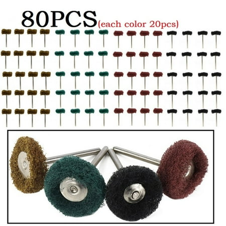 80PCS Mini Brush Scouring Pad Nylon Fiber Grinding Head 3mm Shank Polish Wheel