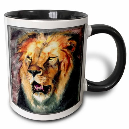 3dRose Lion Portrait - Two Tone Black Mug 11-ounce