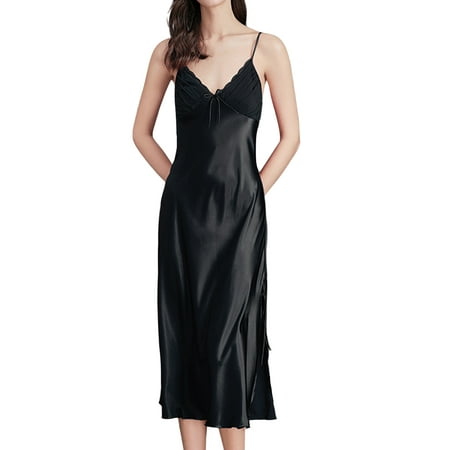 Abtel Ladies Sleep Dress Solid Color Nightgowns Ice Silk Night Gowns Women Vest Nightdress Pajama Black L
Abtel Ladies Sleep Dress Solid Color Nightgowns Ice Silk Night Gowns Women Vest Nightdress Pajama Black L
