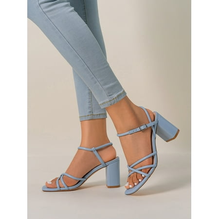 Criss Cross Chunky Heeled Ankle Strap Sandals Women‘s Footwear