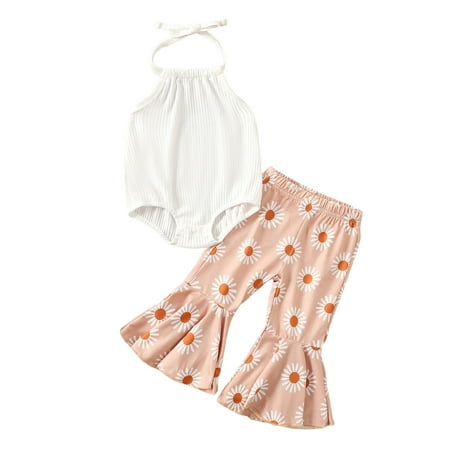 Suanret Newborn Baby Girl Clothes Set Infant Solid Color Ribbed Knit Halter Sleeveless Romper with Leopard Sunflower Printed Flared Pants Sunflower 12-18 Months
Suanret Newborn Baby Girl Clothes Set Infant Solid Color Ribbed Knit Halter Sleeveless Romper with Leopard Sunflower Printed Flared Pants Sunflower 12-18 Months
