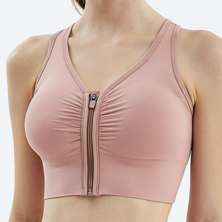 Sports Bra Women Soft Wireless Front Zip Padded Yoga Push Up Vest Support Top