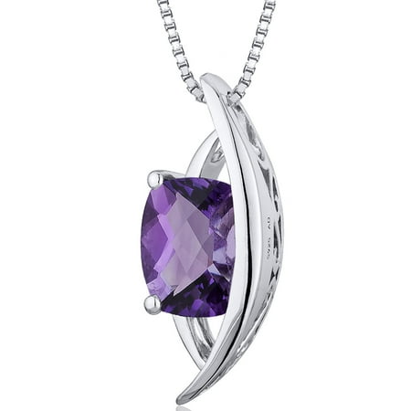 Peora 1.50 Carat T.G.W. Radiant Checkerboard Cut Amethyst Rhodium over Sterling Silver Pendant, 18