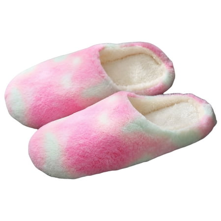

Winter Soft Slippers for House Tie Dyed Furry Fleece Bedroom Indoor Shoes Warm Slipper Slip on Anti-slip Slient Slipper