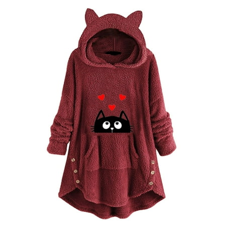 Jacket Women Fashion Pocket Cat Ear Hoodie Sweatshirt Button Cute Printing Long Scrub Hoodies Women
Jacket Women Fashion Pocket Cat Ear Hoodie Sweatshirt Button Cute Printing Long Scrub Hoodies Women