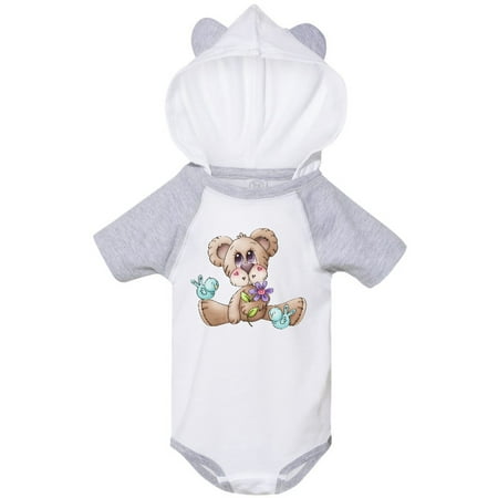 Inktastic Teddy Bear Bluebirds and Flower Gift Baby Boy Bodysuit