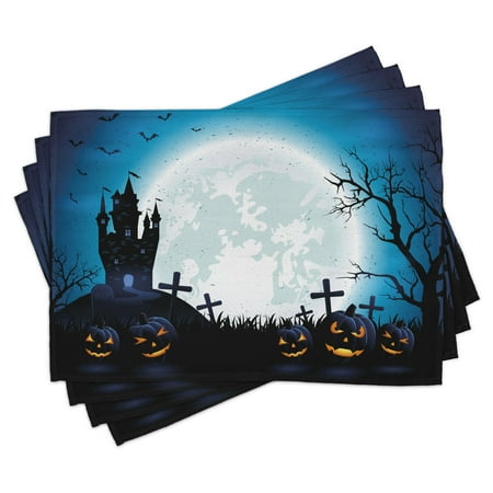 Halloween Placemats Set of 4 Spooky Concept with Scary Icons Old Celtic Harvest Figures in Dark Image Holiday Print Washable Fabric Place Mats for Dining Room Kitchen Table Decor Blue by Ambesonne
Halloween Placemats Set of 4 Spooky Concept with Scary Icons Old Celtic Harvest Figures in Dark Image Holiday Print Washable Fabric Place Mats for Dining Room Kitchen Table Decor Blue by Ambesonne