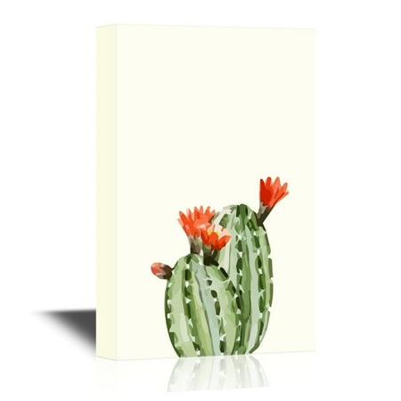 wall26 Canvas Wall Art - Cactus with Red Flowers - Gallery Wrap Modern Home Decor | Ready to Hang - 12x18 inches