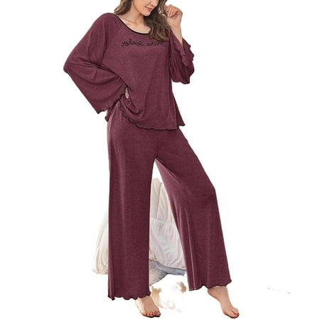 Casual Letter Round Neck Pant Sets Mauve Purple Long Sleeve Women Pajama Sets S
Casual Letter Round Neck Pant Sets Mauve Purple Long Sleeve Women Pajama Sets S