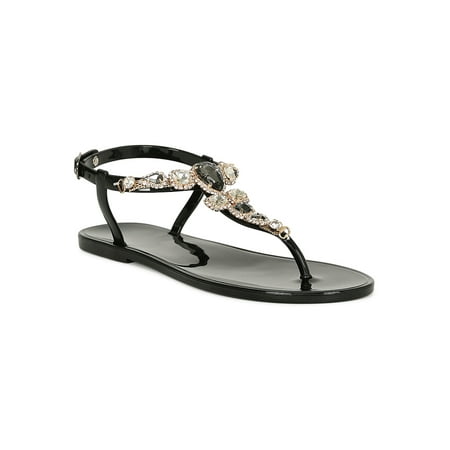 Women Jewel Embellished T-Strap Jelly Flat Sandal 18875