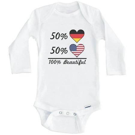 50% German 50% American 100% Beautiful Germany Flag Heart One Piece Baby Bodysuit (Long Sleeve) 3-6 Months White
