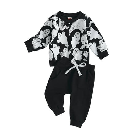 Newborn Baby Boys Halloween Outfits Long Sleeve Ghost Print Tops and Drawstring Pants Set Toddler 2Pcs Fall Clothes
Newborn Baby Boys Halloween Outfits Long Sleeve Ghost Print Tops and Drawstring Pants Set Toddler 2Pcs Fall Clothes