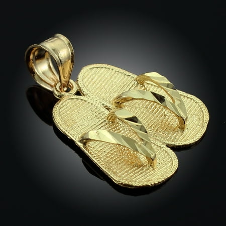 14k Yellow Gold 3d Flip Flops Summer Charm Sandal Pendant