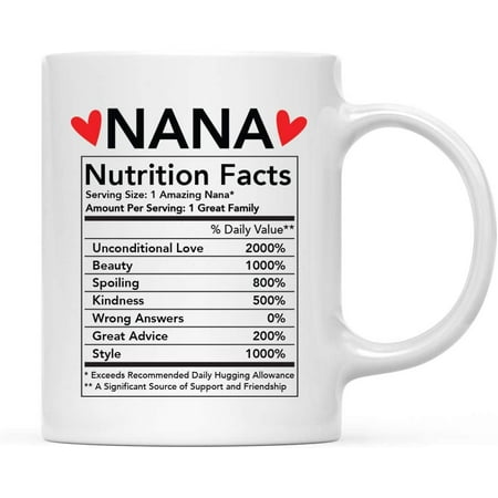 CTDream Funny 11oz. Ceramic Coffee Tea Mug Thank You Gift Nana Nutritional Facts 1-Pack Novelty Gag Birthday Christmas Gift Ideas
CTDream Funny 11oz. Ceramic Coffee Tea Mug Thank You Gift Nana Nutritional Facts 1-Pack Novelty Gag Birthday Christmas Gift Ideas