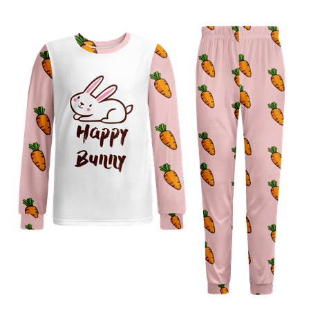 

Easter Pajamas-Girl s Pajamas Set Long Sleeve T-Shirt With Longs Set Pj Loungewear Easterr Bunny Egg Carrot Kawaii Pajamas Size 130