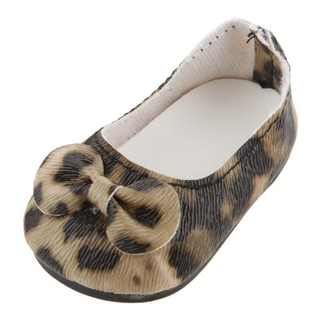 Leopard Print Bow Dress Shoes made for 18 American Doll Doll Clothes Accs