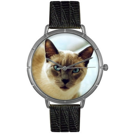 Whimsical Watches Womens T0120055 Siamese Cat Black Leather And Silvertone Photo Watch