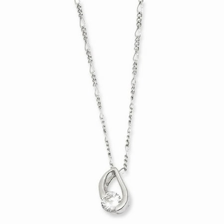 18in Rhodium-plated Round CZ Necklace. Lovely Leatherrete Gift Box Included