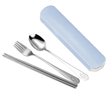 

Portable Chopsticks Spoon Fork Set Stainless Steel Student Office Cutlery with Storage Box Smile Blue 3Pcs