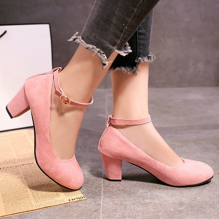 Women Sandals Heel Sandals Suede Buckle Fashion Slip On Slip On Shoes