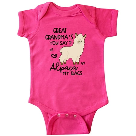 Inktastic Great Grandma s You Say Alpaca My Bags Gift Baby Boy or Baby Girl Bodysuit
Inktastic Great Grandma s You Say Alpaca My Bags Gift Baby Boy or Baby Girl Bodysuit