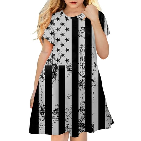 

kpoplk Kids Girl Patriotic Dress July 4th Ruffle Summer American Flag Dresses Beach Sundress Clothing(5-6 Years)