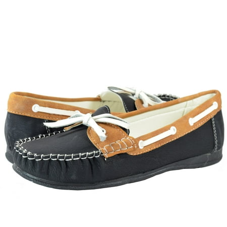 Women Cute Moccasin Flat Shoes Front Bow Tie Detail Black