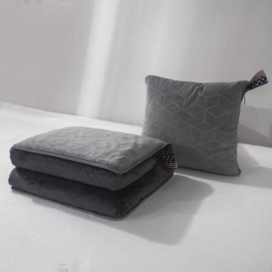Peach Leaf 2-In-1 Weighted Blanket (24”x40”) and Pillow (11”x11”) 100% Micro Fibre Filled with Premium Glass Beads – Embossed Harlequin Pattern - Print Box Quilted Design in Silver Gray – 6lbs