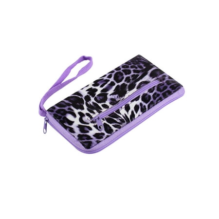 Lady Women Leopard Pattern Zipper Purse Wallet Bag Card Money Holder Purple