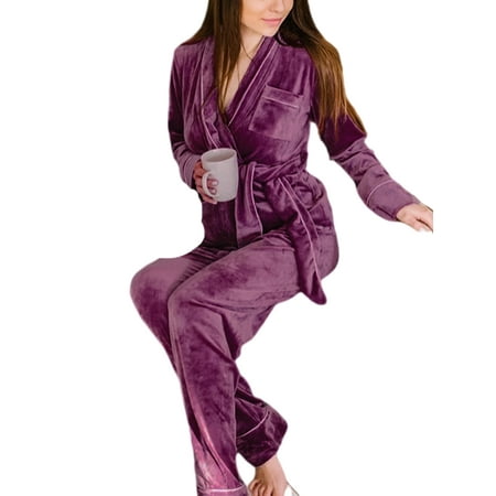 Avamo Ladies Nightgowns Long Sleeve Pajamas Set Lapel Robe Sleep Winter Warm Bathrobe Lounge Lace Up Nightwear Purple S
Avamo Ladies Nightgowns Long Sleeve Pajamas Set Lapel Robe Sleep Winter Warm Bathrobe Lounge Lace Up Nightwear Purple S